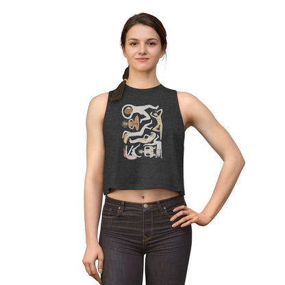 Women’s Crop Top — Abstract Gold & White Figure Art on Royal Blue
