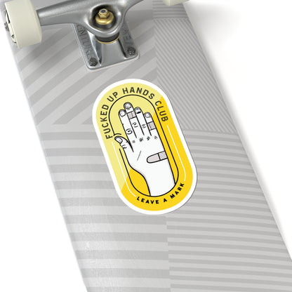 F*cked Up Hands Club Kiss-Cut Sticker —Yellow