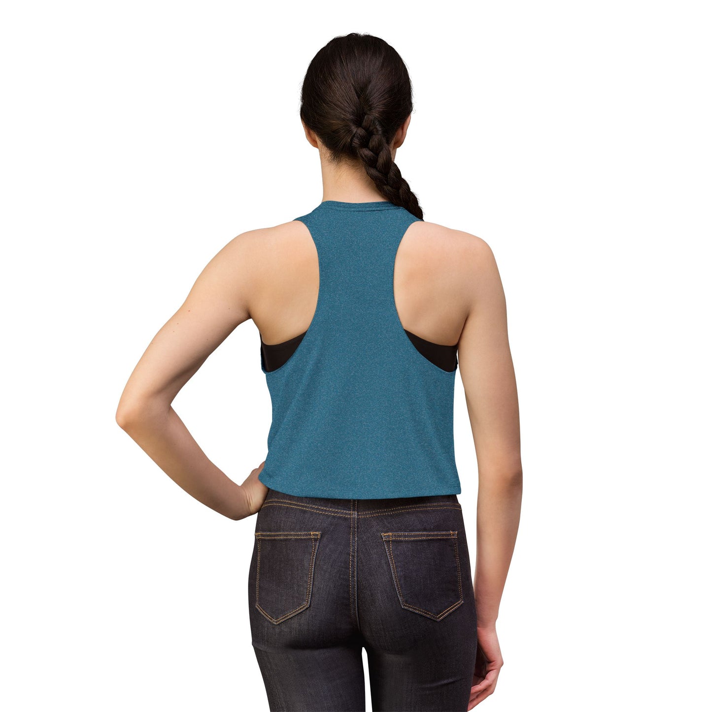 Women’s Crop Top — Abstract Gold & White Figure Art on Royal Blue