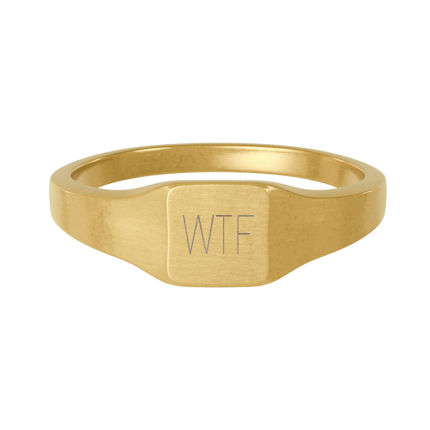 Engraved "WTF" Gold Stainless Steel Square Signet Ring