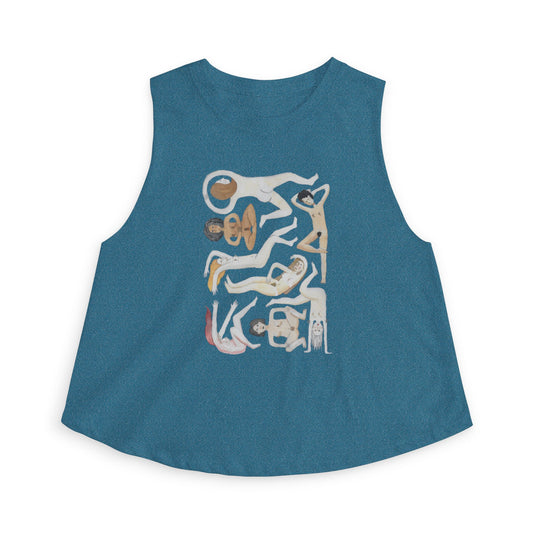 Women’s Crop Top — Abstract Gold & White Figure Art on Royal Blue