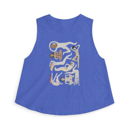 Women’s Crop Top — Abstract Gold & White Figure Art on Royal Blue