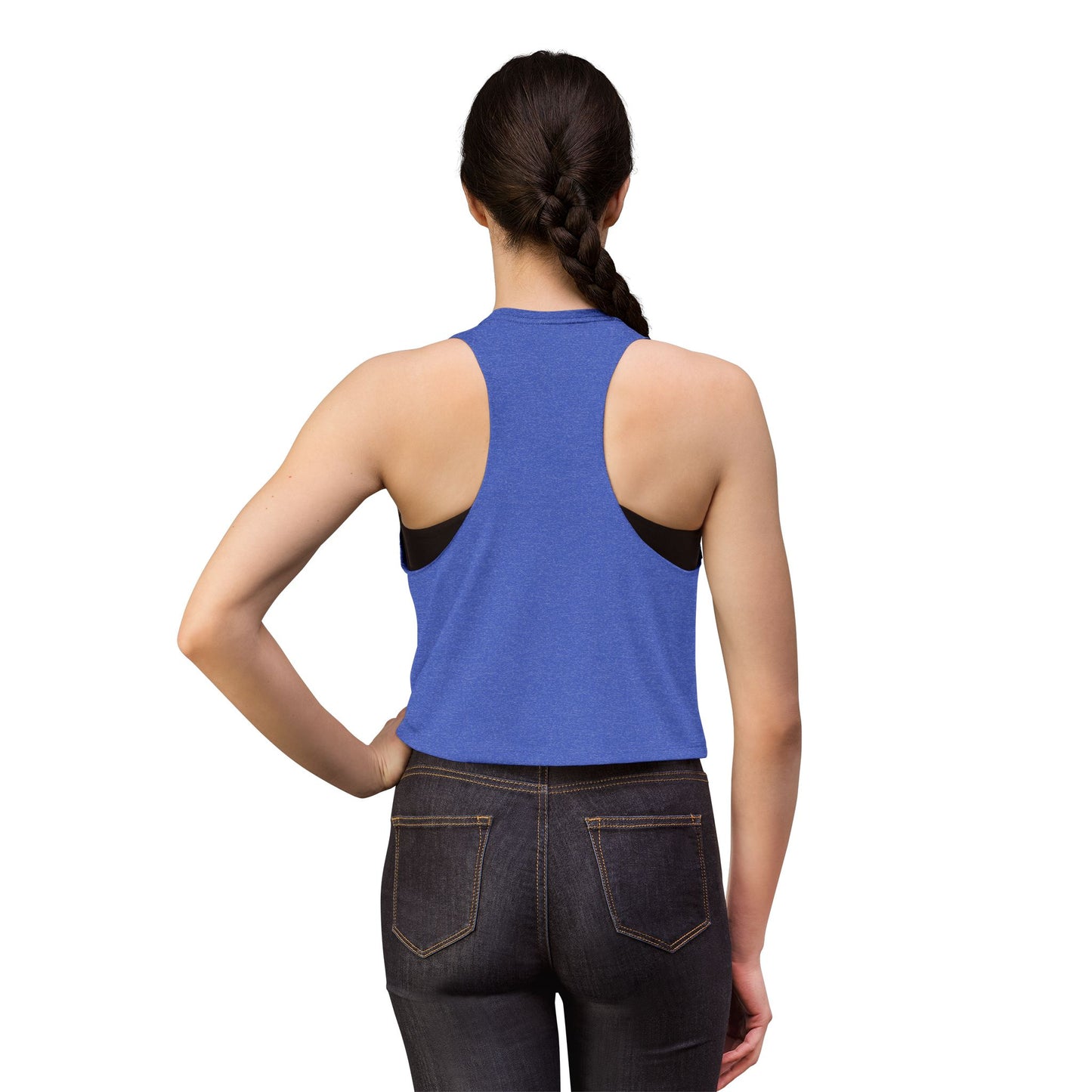 Women’s Crop Top — Abstract Gold & White Figure Art on Royal Blue
